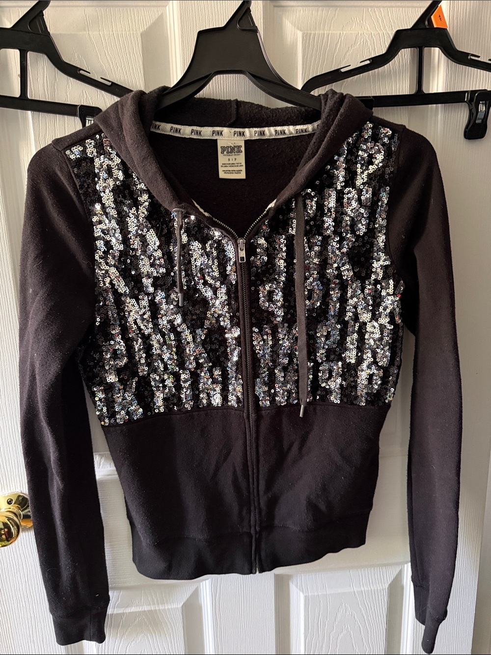 PINK Victoria's Secret Black Sequin Zip-Up Hoodie